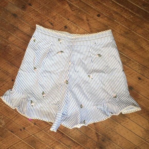 JOA LA striped, embroidered high waisted shorts - Picture 2 of 3